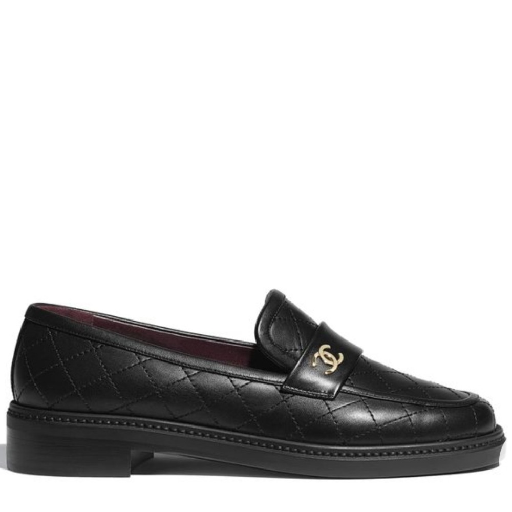 CHANEL BLACK QUILTED LOAFERS SZ 38.5